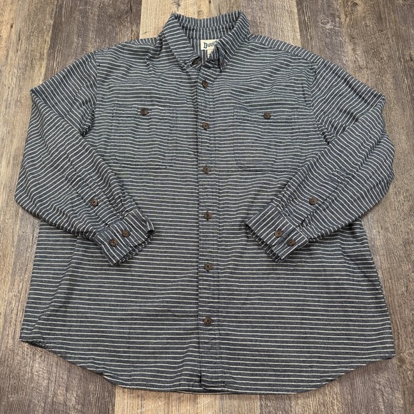 Duluth Trading Co Free Swingin Flannel Shirt Men's‎ XL Relaxed Fit Striped Blue - Picture 2 of 12